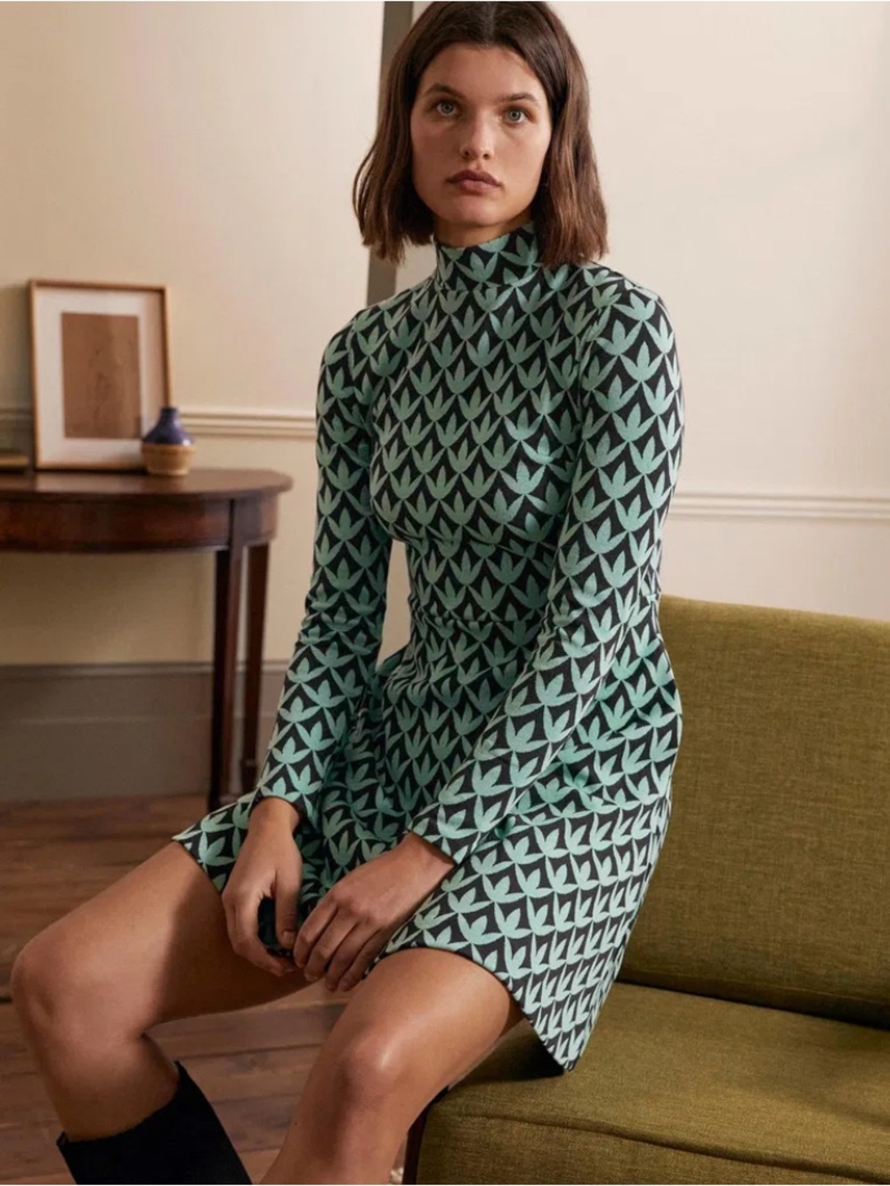 BODEN High Neck Jacquard Dress